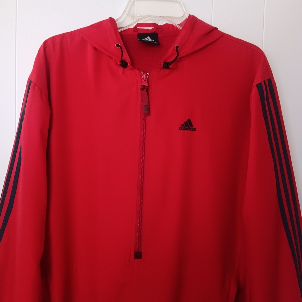 Adidas Men's Sporty Red Striped ClimaProof Hooded Pullover Windbreaker Jacket S - Picture 3 of 15